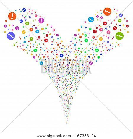 Info fireworks stream. Vector illustration style is flat bright multicolored iconic symbols on a white background. Object double fountain constructed from random icons.