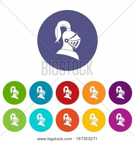 Medieval helmet set icons in different colors isolated on white background