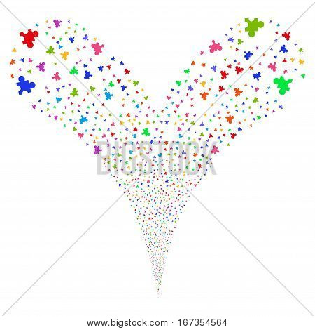 Plugin fireworks stream. Vector illustration style is flat bright multicolored iconic symbols on a white background. Object double fountain done from random pictographs.