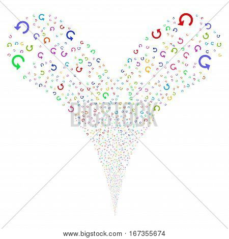 Rotate fireworks stream. Vector illustration style is flat bright multicolored iconic symbols on a white background. Object double fountain made from random pictograms.
