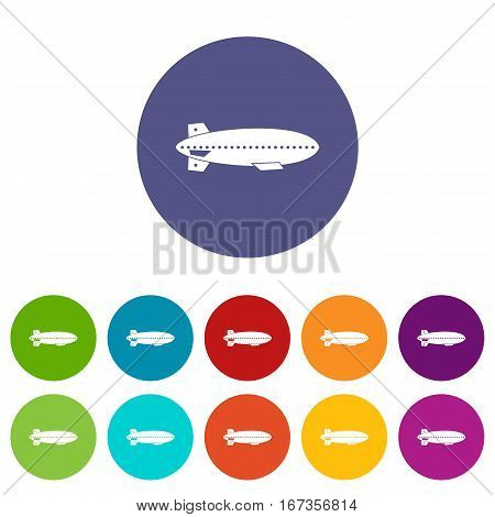 Dirigible balloon set icons in different colors isolated on white background