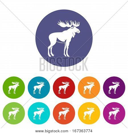 Moose set icons in different colors isolated on white background