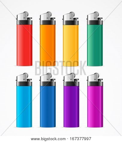 Realistic Template Blank Rainbow Color Lighter Set Classic Assortment. Vector illustration