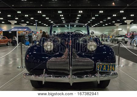 Los Angeles USA - January 28 2017: 1939 Buick Roadmaster Convertible Sedan on display during The Classic Auto Show at the Los Angeles Convention Center.