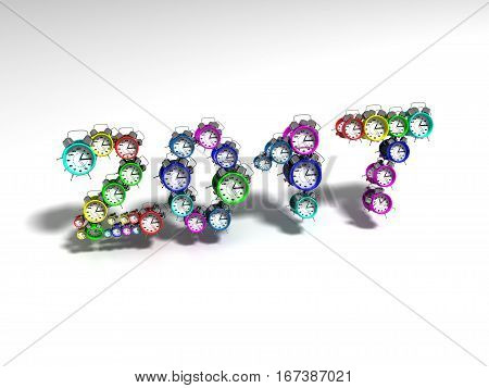 3d render, 2017 characters consisting of alarm clock