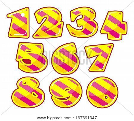 vector illustration of a festive set of numbers festive striped on a white background
