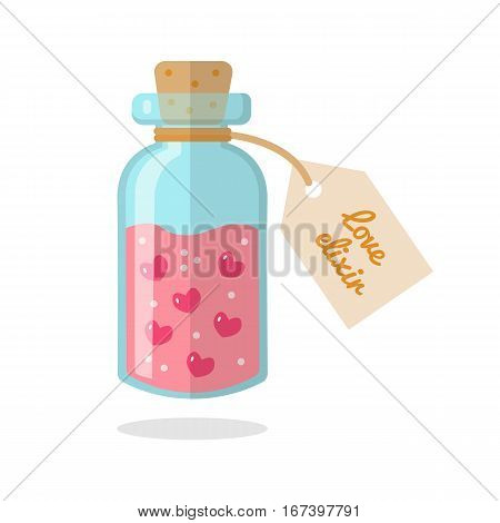The bottle with the elixir of love isolated on white background. Flat design. Vector illustration.