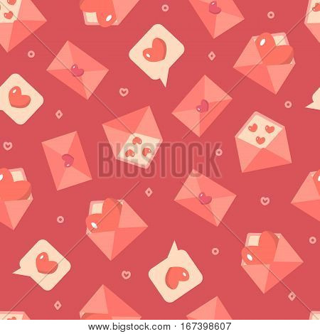 Seamless pattern with love writings on a dark pink background. Flat design. Vector Illustration.