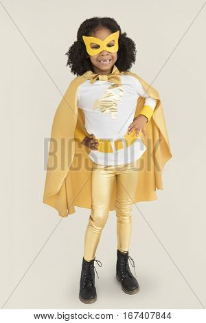Little Girl Superherokid Pose Smile Studio