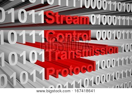 Stream Control Transmission Protocol in the form of binary code, 3D illustration