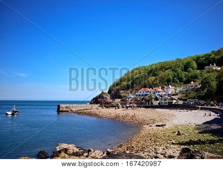 Babbacombe beach, view of the boats in the sea, Devon, UK
