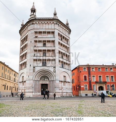 View Of Baptistery On Piazza Del Duomo In Parma