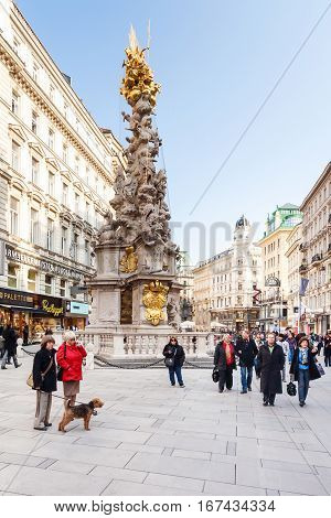 People Near Plague Column On Graben Street