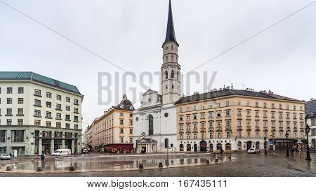 Michaelerplatz With Michaelerkirche In Rain