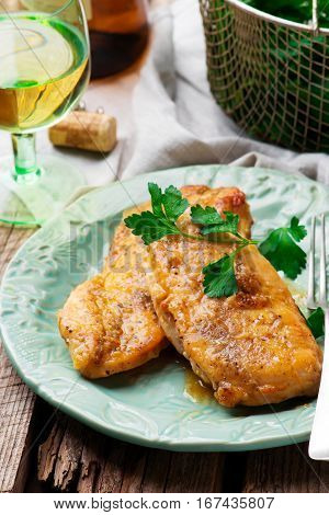 Chicken brest in marsala sauce .selective focus