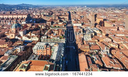 Above View Of Strada Maggiore In Bologna
