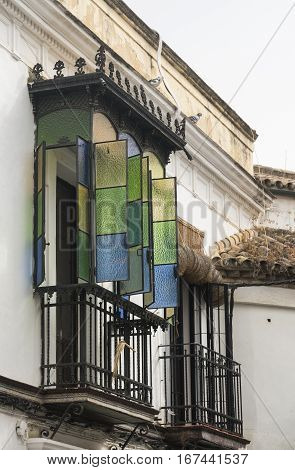 Cordoba (Andalucia Spain): old typical street in the Juderia: colorful veranda