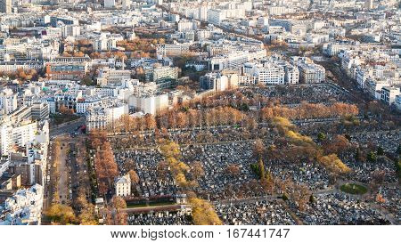 Paris City Panorama With Montparnasse Cemetery