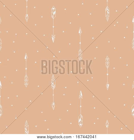 Seamless hand drawn geometric tribal pattern with arrows. Vector aztec design illustration.
