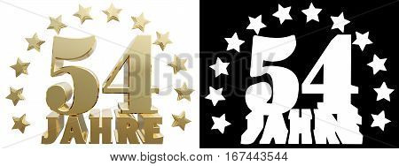 Golden fifty four one and the word of the year decorated with stars. Translated from the German. 3D illustration