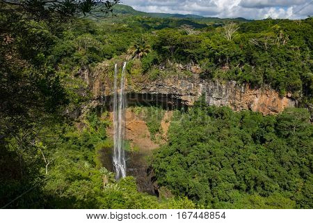 Scenic Chamarel waterfall. Mauritius island