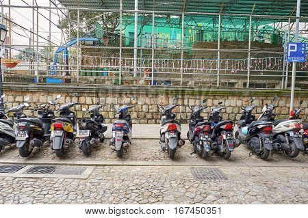 MACAO, CHINA - CIRCA FEBRUARY, 2016: Macao urban landscape at daytime. Macao is an autonomous territory on the western side of the Pearl River Delta in East Asia.