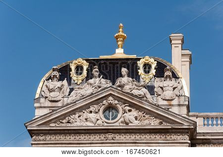 LYON, FRANCE - MAY 19: Sculptures on the roof of City Hall on Place des Terreaux. UNESCO World Heritage.