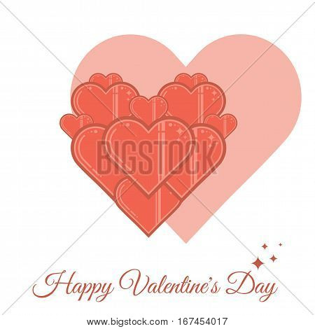 Vector Valentine's day card with icons of heart. Illustration is in lineart style. Symbol on heart-shaped background element.