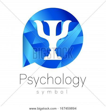 Modern logo of Psychology. Psi. Creative style. Logotype in vector. Design concept. Brand company. Blue color letter on white background. Symbol for web, print, card, flyer