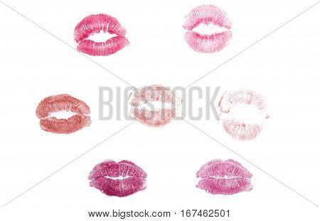 lips with lipstick mark on a white background