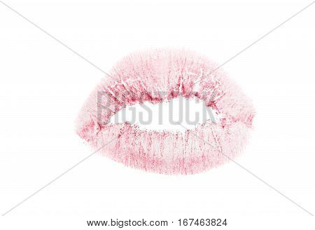 lips with lipstick mark on a white background