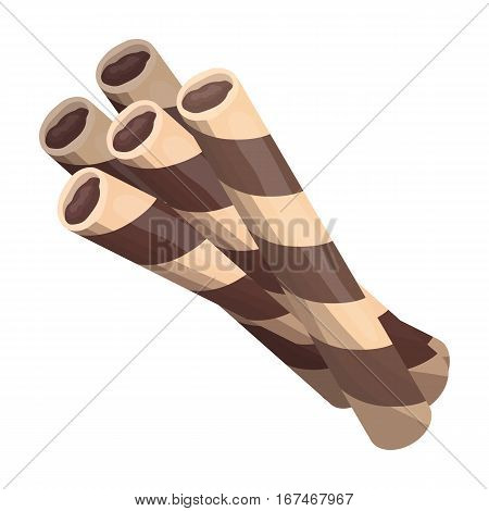 Chocolate wafer straws icon in cartoon design isolated on white background. Chocolate desserts symbol stock vector illustration.