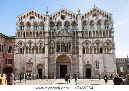 Duomo And People On Piazza Cattedrale In Ferrara