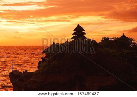Sunset at Tanah Lot temple. Bali island Indonesia.