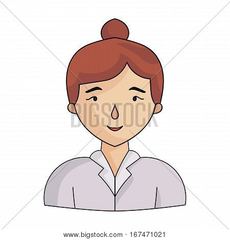 Businesswoman icon in cartoon design isolated on white background. Conference and negetiations symbol stock vector illustration.