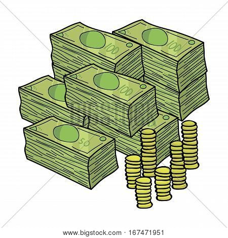 Piles of cash and coins icon in cartoon design isolated on white background. Conference and negetiations symbol stock vector illustration.