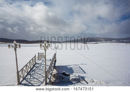 Frozen Bazaleti Lake, Panorama, Dusheti, Georgia