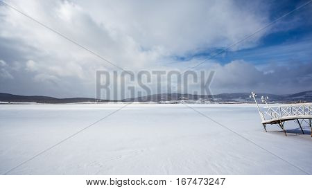 Frozen Bazaleti Lake, Panorama, Dusheti, Georgia