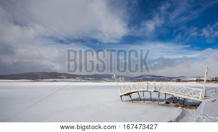 Frozen Bazaleti Lake, Panorama, Dusheti, Georgia
