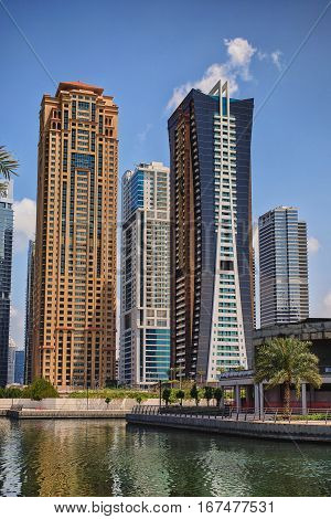 View On The Jumeirah Lakes Towers Skyscrapers. Dubai, Uae.