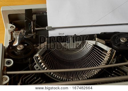 Dear typed words on a Vintage Typewriter