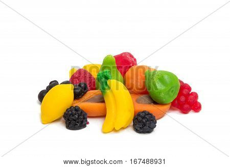 Colourful Candy jelly fruits on white background