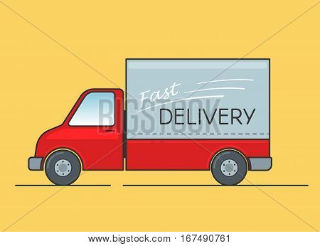 Fast delivery truck vector outline flat style.