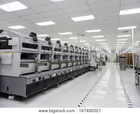 Pathumthani - January 27 : Cleaned production line in electronic industrial with automation machine on January 27,2017 in Pathumthani