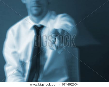 I want you! Businessman indicating the viewer in black and white