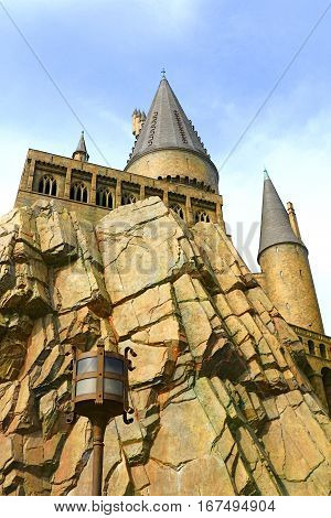 Osaka, Japan - Nov 5, 2016: The Wizarding World of Harry Potter in Universal Studios Japan. Universal Studios Japan is a theme park in Osaka, Japan.Hogwarts Castle