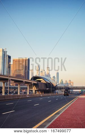 View on the skyscrapers of Dubai Marina. JLT Dubai UAE.