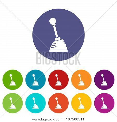 Gear stick set icons in different colors isolated on white background