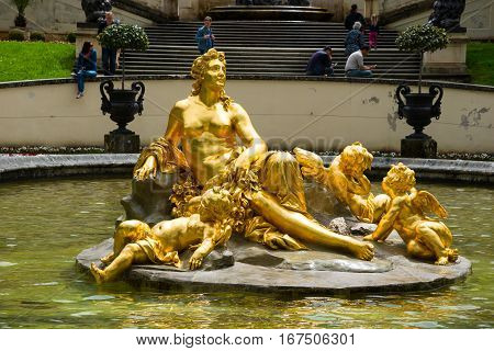 Linderhof Palace. Fountain Group Flora And Puttos. Bavaria, Germany.