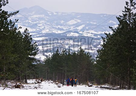 Viewpoint at winter landscape from mountain Kozomor, Serbia